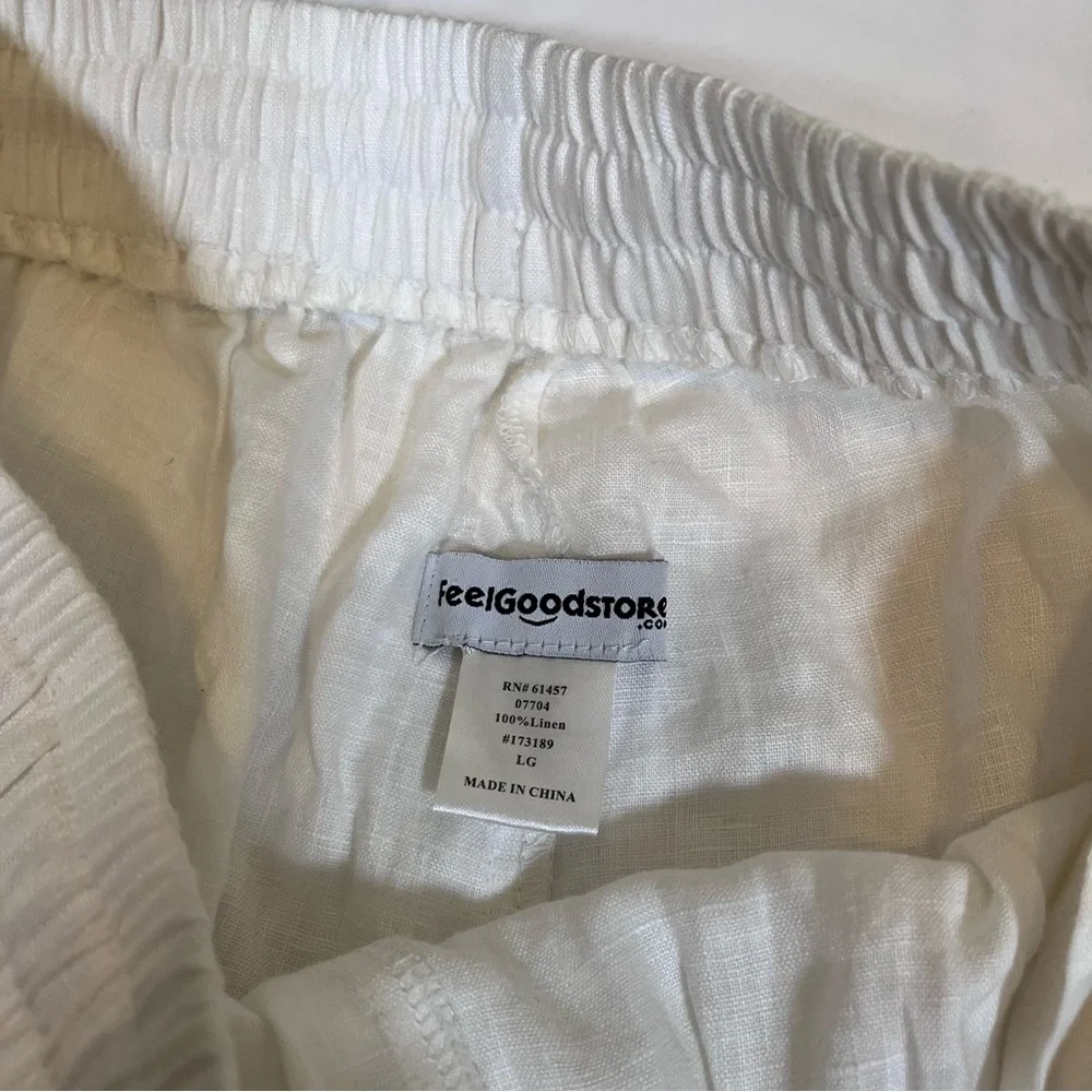 Feel Good Store Women’s L White Linen Wide Leg Pants Loose Fit Casual‎
